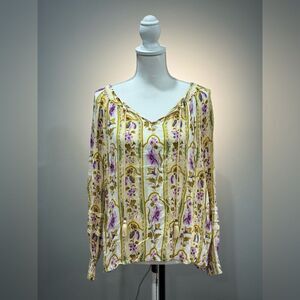Gold Floral Jane & Delancey Tunic Top Size L EUC